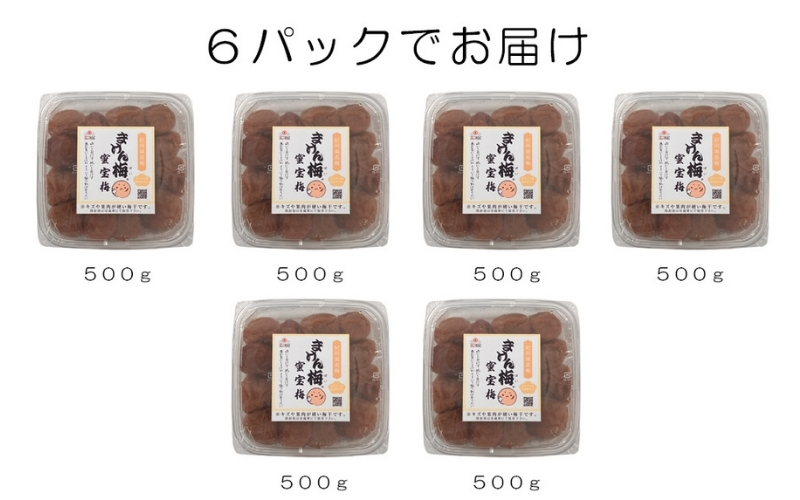 まけん梅(R) はちみつ漬 蜜宝梅 3kg(500g×6) 塩分約5％ 梅干し 紀州南高梅 nankiume003B