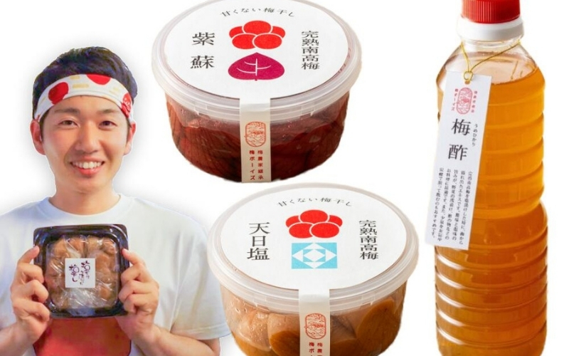 【お試し・無添加梅干し】梅干し（天日塩漬け、紫蘇漬け 各280g×1パック）、白梅酢1本セット ／ 南高梅　umehkr008A