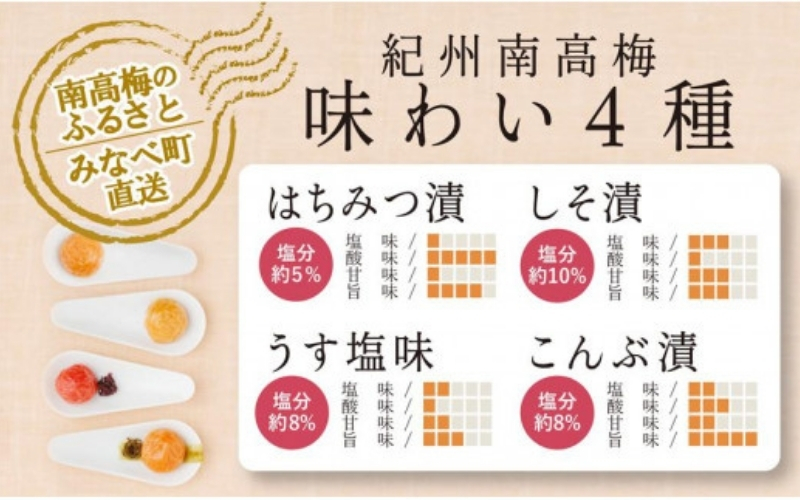 梅満喫セット 特選A級 紀州南高梅 味わい4種800g 千年の知恵 梅干し 梅札 和歌山県産 hoso015A