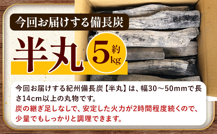 紀州備長炭 半丸 約5kg 望商店 《30日以内に出荷予定(土日祝除く)》 和歌山県 日高川町 備長炭 紀州備長炭 炭 約5kg 高級白炭 BBQ 焚火 アウトドア アウトドア用品