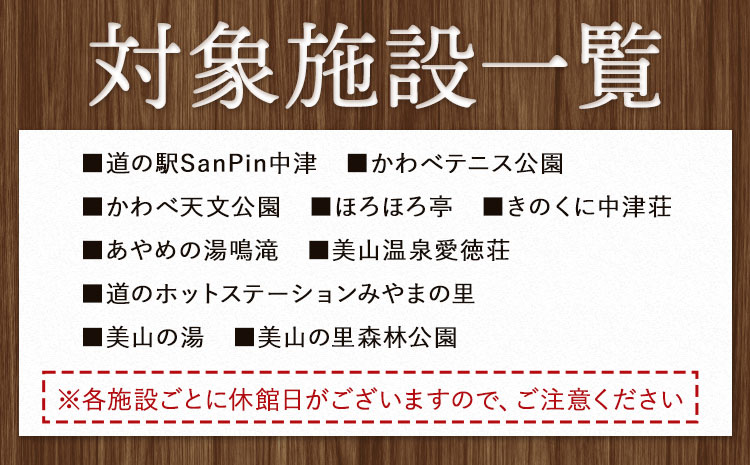 日高川町内の観光施設で利用できる「利用券」15,000円(500円券×30枚)　株式会社フラット・フィールド・オペレーションズ 日高川町事業所 (きのくに中津荘)《30日以内に出荷予定(土日祝除く)》 和歌山県 日高川町 観光施設 利用券