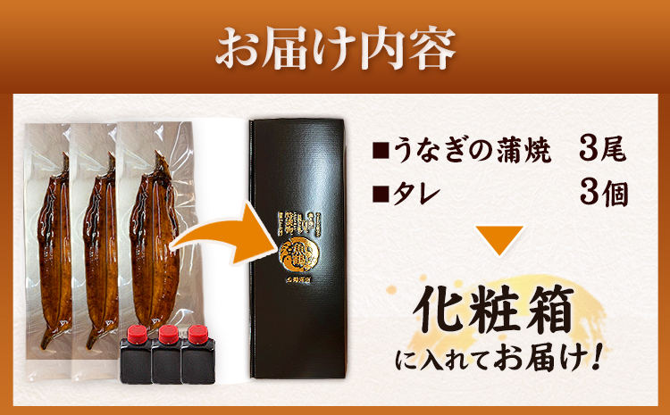 大型サイズ ふっくら柔らか国産 うなぎ 蒲焼き 3尾 化粧箱入(真空パック入) 株式会社魚鶴商店《30日以内に出荷予定(土日祝除く)》 和歌山県 日高川町 うなぎ 鰻 ギフト 贈り物