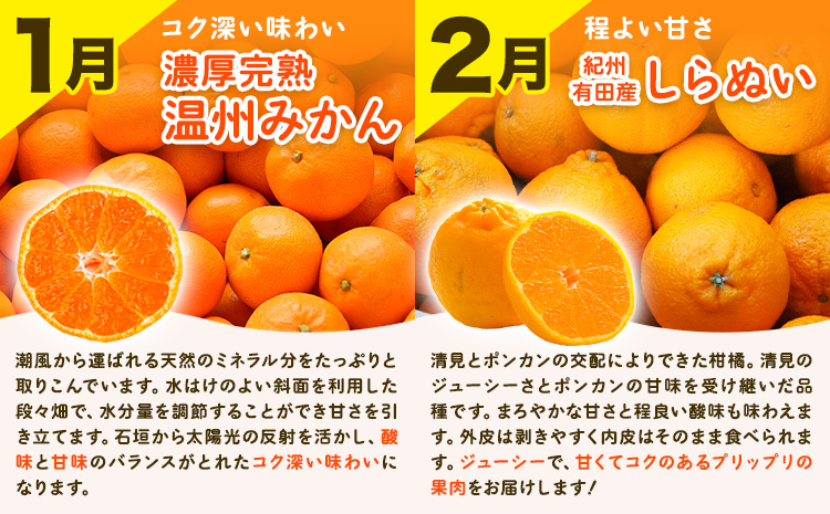 【先行予約】【発送月固定定期便】紀州 和歌山産 旬の ご家庭用 柑橘 セット (みかん 不知火 せとか 清見)【全4回】 計19kg 株式会社魚鶴《2027年1月上旬-5月上旬頃出荷》 和歌山県 日高川町 みかん 不知火 清見 オレンジ 柑橘 蜜柑 果物 訳あり 送料無料 定期便