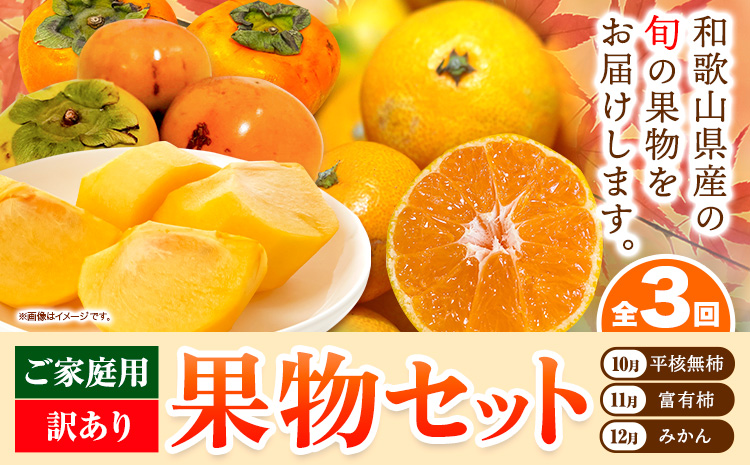 【発送月固定定期便】フルーツセット ご家庭用 訳あり果物セット (平核無柿 富有柿 みかん)【全３回】 魚鶴商店《10月上旬-12月上旬出荷予定(土日祝除く)》 和歌山県 日高川町 平核無柿 富有柿 柿 みかん 柑橘 蜜柑 果物 フルーツ 送料無料 定期便