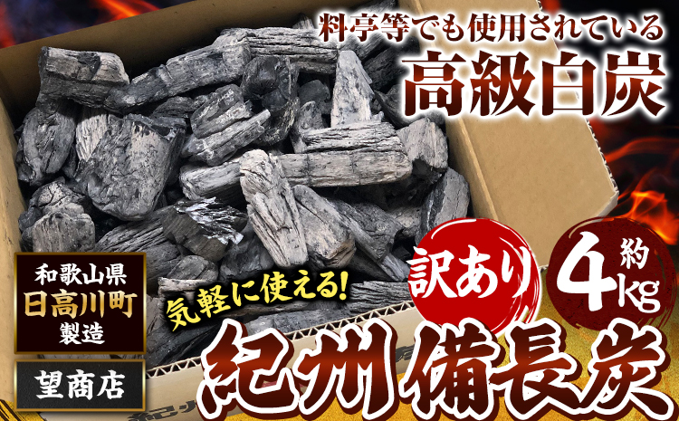 紀州備長炭 訳あり 約4kg 望商店 《30日以内に出荷予定(土日祝除く)》 和歌山県 日高川町 備長炭 紀州備長炭 炭 約4kg 高級白炭