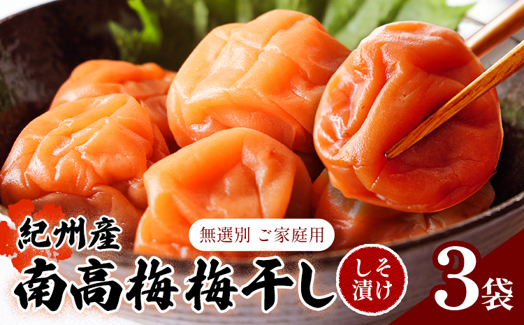 【数量限定！3～7営業日出荷】紀州 南高梅 梅干し しそ漬け 3袋 送料無料 メール便 ご家庭用 無選別 《3-7営業日以内に発送予定(土日祝日除く)》和歌山県 日高川町 しそ梅 はちみつ梅 しそ はちみつ 蜂蜜