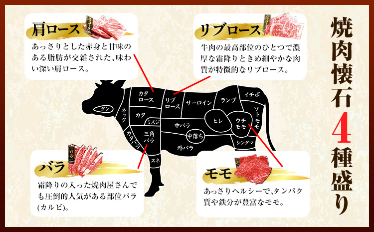 牛肉 熊野牛 焼肉懐石 4種盛り リブロース モモ 肩ロース バラ 各80g 株式会社Meat Factory《30日以内に出荷予定(土日祝除く)》和歌山県 日高川町 熊野牛 焼き肉 焼肉 懐石