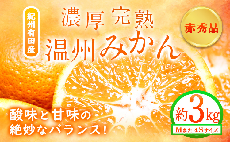 【先行予約】赤秀品 紀州有田産 濃厚完熟温州みかん 3kg (MサイズまたはSサイズ) 魚鶴商店《2026年11月下旬-2027年1月下旬頃出荷》和歌山県 日高川町 みかん ミカン 蜜柑 フルーツ 柑橘