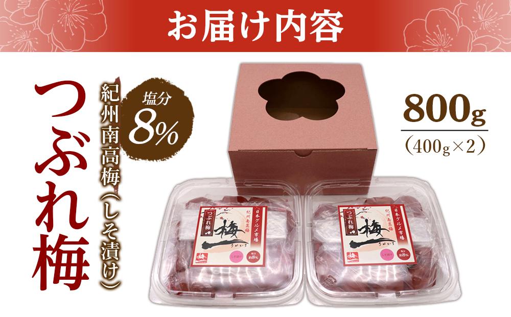 紀州南高梅《つぶれ梅セット》しそ漬け梅 塩分8%(800g)【白浜グルメ市場】