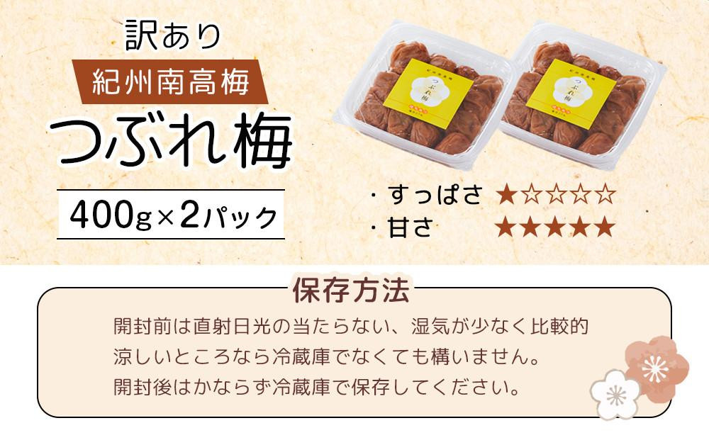 紀州南高梅 塩分約2.7% 大粒 訳ありつぶれ梅 はちみつ梅 400g×2個 800g 減塩梅干し 紀州梅本舗【大粒 つぶれ梅 南高梅 ワケあり 梅干し お漬物 和歌山県 白浜町】