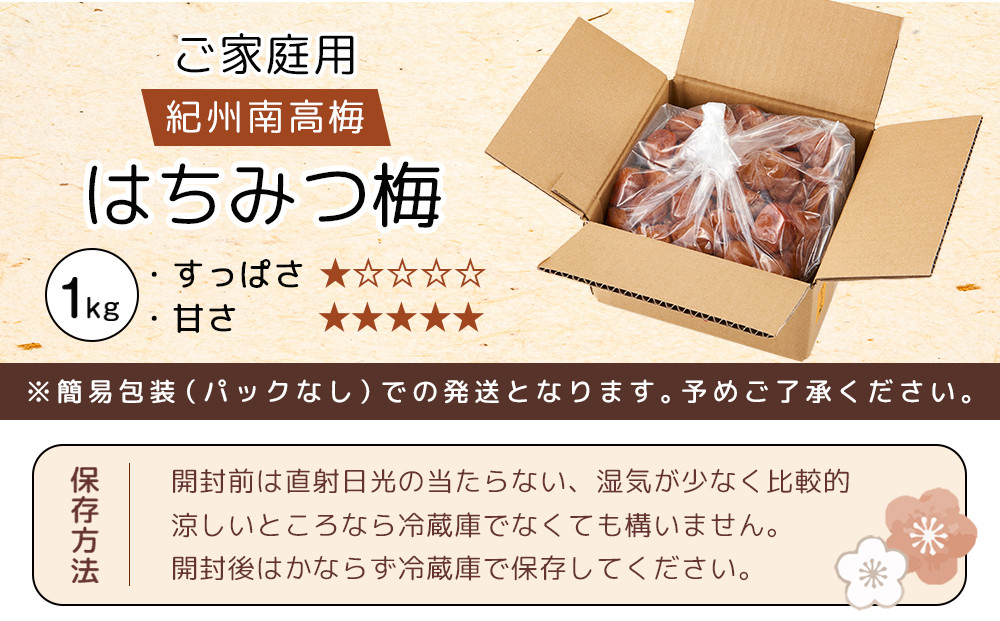紀州南高梅 口熊野 ご家庭用 1kg はちみつ梅 塩分約8％