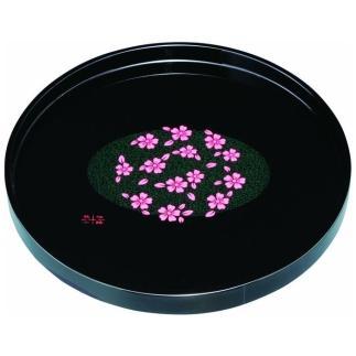 木製丸盆 30cm 黒 花咲小路【YG393】