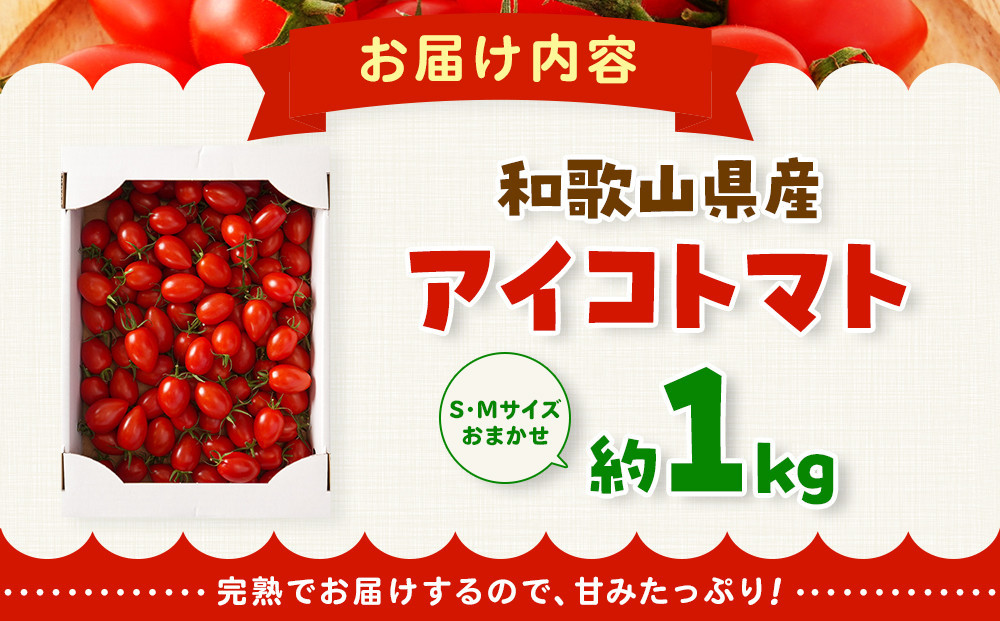 ［2026年5月出荷分］和歌山産ミニトマト「アイコトマト」約1kg（S・Mサイズおまかせ）［TM232］