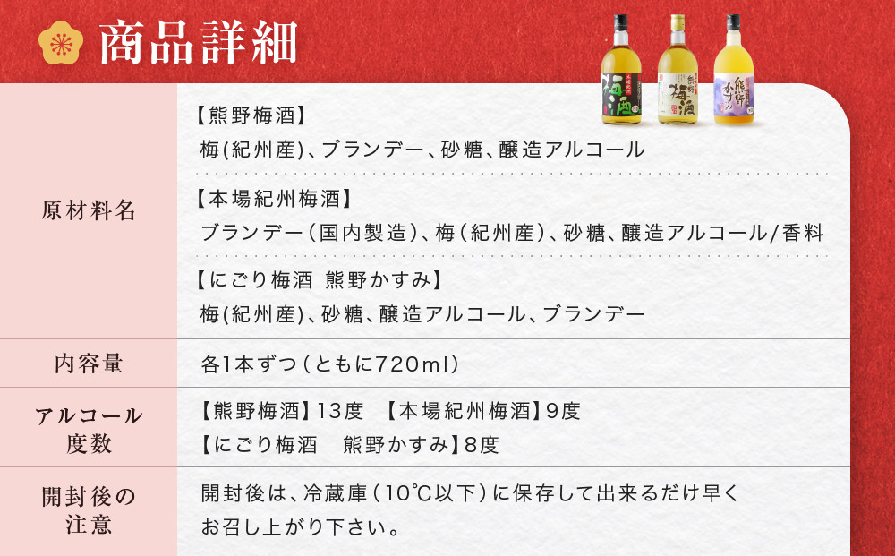 梅酒飲み比べ3本セット