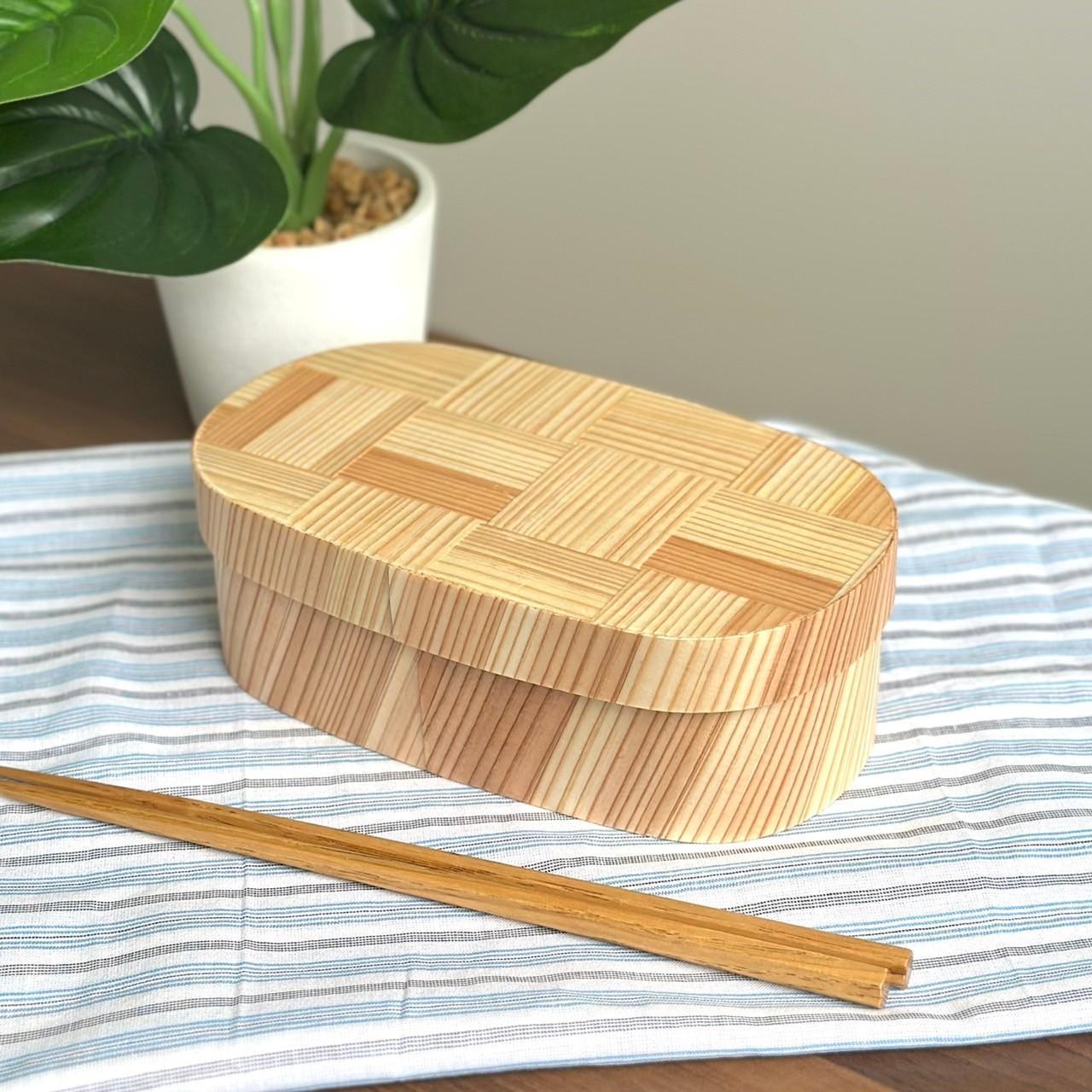 九州杉 国産 曲げわっぱ 網代柄 被せ蓋 弁当箱 まげわっぱ［YS156］