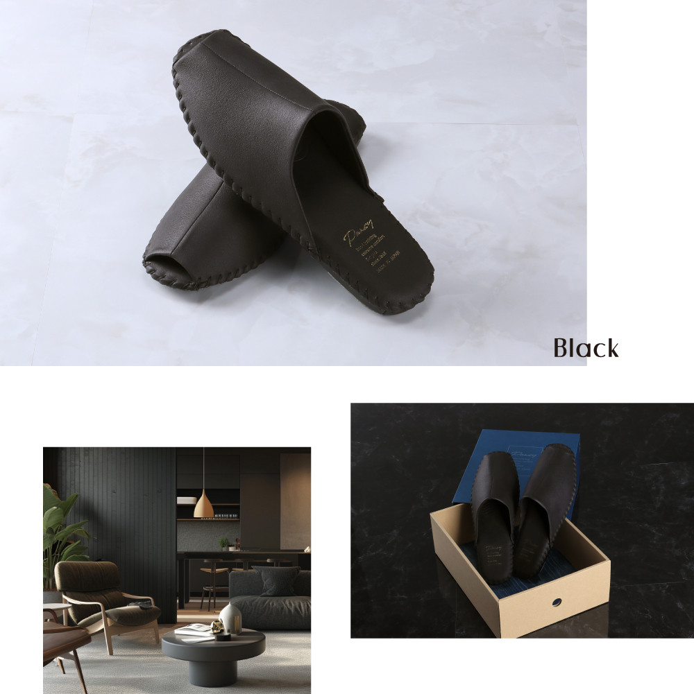 9961 スリッパ ブラック L（26.0cm〜26.5cm）パンジー 日本製 高級 メンズ ルームシューズ 手編み おしゃれ シンプル 滑り止め 静音 履き心地抜群 ホテルライク 来客用 ギフト 贈り物 敬老の日 父の日 記念日 お返し 人気