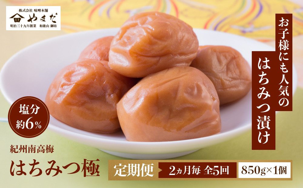 【定期便・2ヵ月毎 全5回】紀州南高梅 はちみつ極 850g ［YM10w］