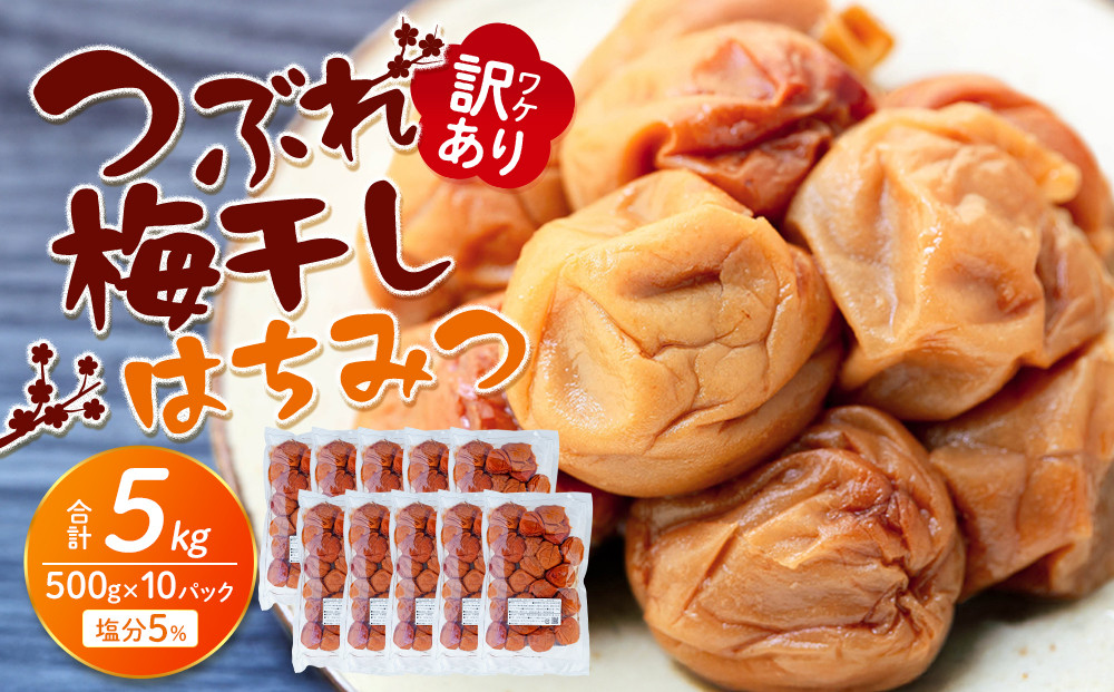 訳あり つぶれ 梅干し 500g×10パック 合計5kg はちみつ 塩分 約5％［TR2w］
