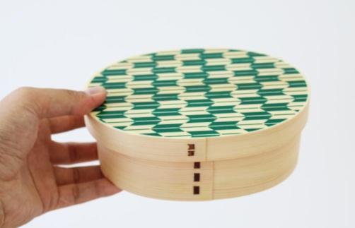 紀州漆器 KISHU 曲げわっぱ 弁当箱 矢羽柄 グリーン 緑  伝統工芸［YS120］