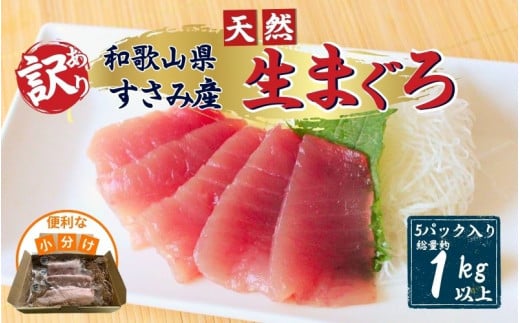 【訳あり】和歌山県すさみ産 天然生マグロ 冷凍 生 計1kg（約200g×5パック）　まぐろ マグロ 鮪 赤身 海鮮丼 鮪 寿司 海鮮  小分け 刺身 和歌山 すさみ町 キハダマグロ メバチマグロ 大容量  【scp003】