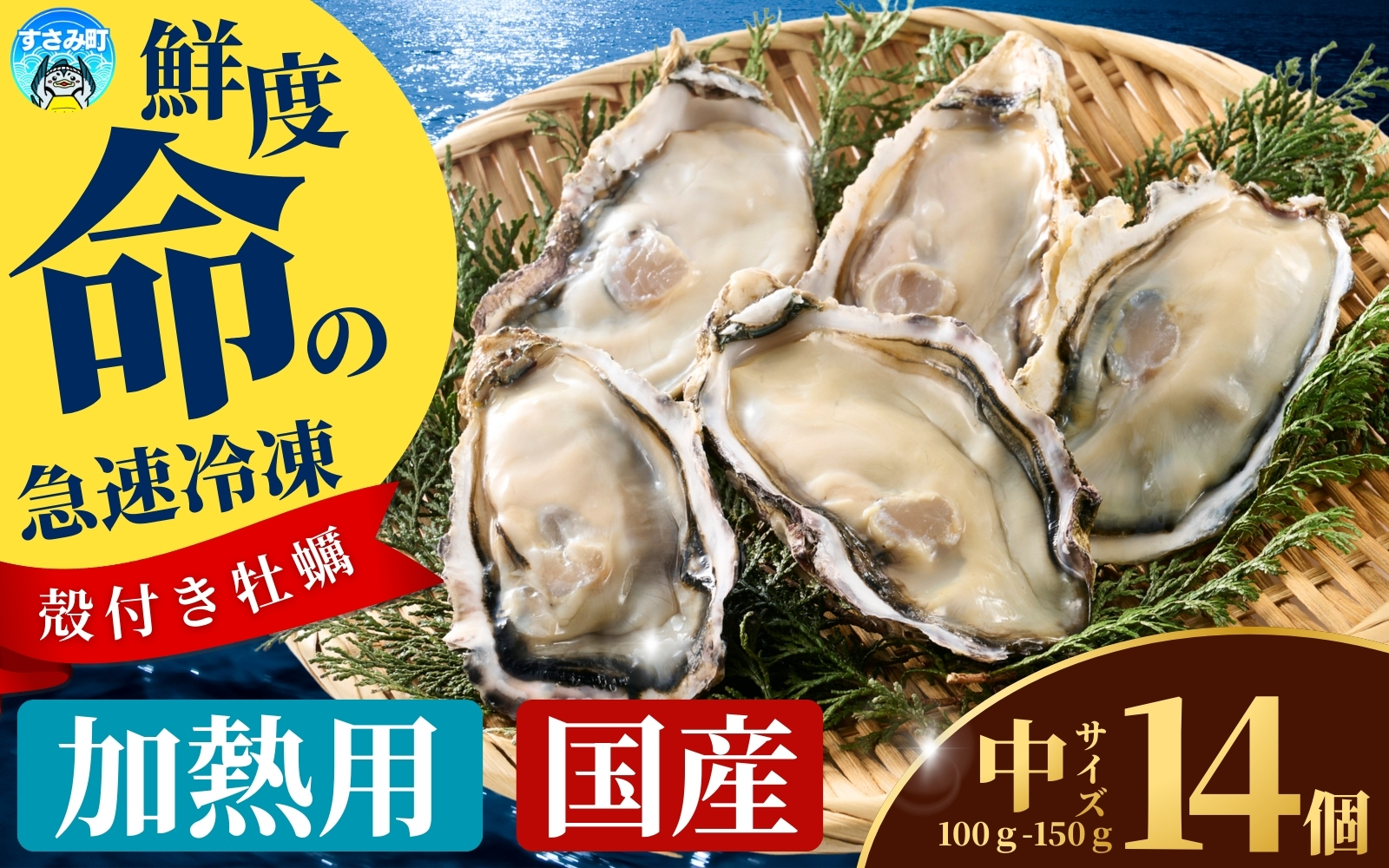 国産 急速冷凍牡蠣 加熱用 中サイズ 14個 / 牡蠣 殻付き 海鮮 かき カキ 冷凍 【mix004】