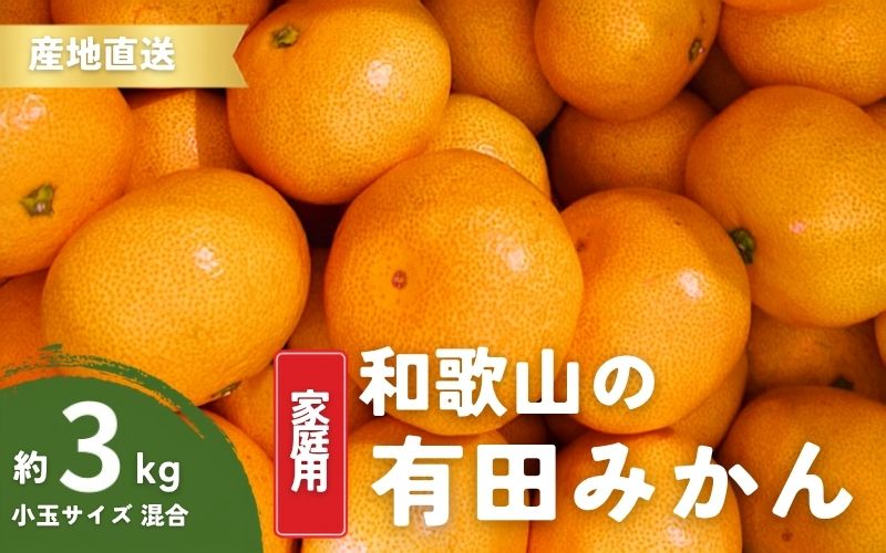 家庭用 有田みかん 和歌山 訳あり わけあり 小玉(2S,3Sサイズ混合) 3kg【9月下旬～1月下旬頃に順次発送】/ みかん フルーツ 果物 くだもの 有田みかん 蜜柑 柑橘【ktn009】