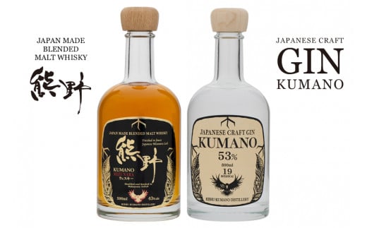 JAPANESE CRAFT GIN 熊野 クラフトジンとJAPAN MADE BLENDED MALT WHISKY 熊野 計2本セット【prm021】