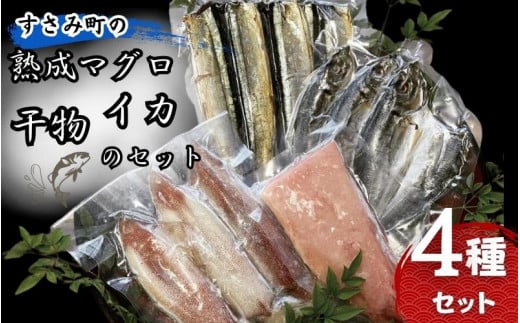 すさみ町の熟成マグロ・イカ・干物のセット（まぐろ200g～300g×1本 、イカ×3～5枚 、干物×6枚【あじ開き×3 、さんまみりん干し×3 】）/ まぐろ 鮪 いか アジ サンマ  詰め合わせ【gyg201】