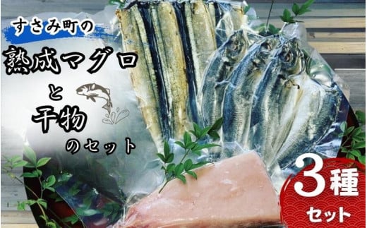 すさみ町の熟成マグロと干物のセット（まぐろ200g～300g×1本 、干物×6枚【あじ開き×3 、さんまみりん干し×3】）/ まぐろ 鮪 アジ鯵 サンマ 秋刀魚  詰め合わせ【gyg211】