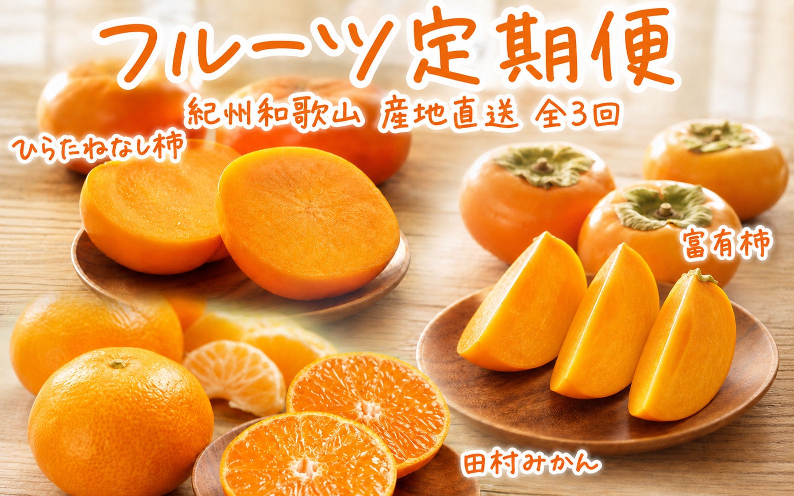 【３回定期便】【10・11・12月発送】秋の味覚 果物定期便　柿・みかん　旬のフルーツを毎月お届け♪【tkb130】