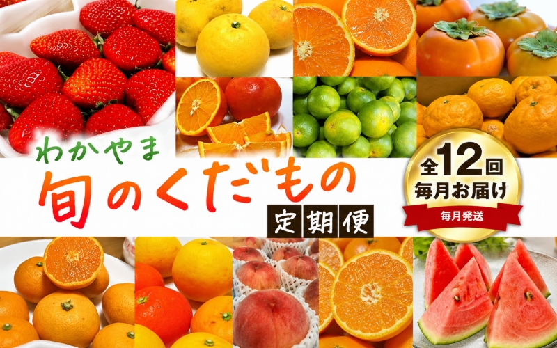 【旬のくだもの定期便】和歌山県の旬のフルーツを毎月お届け！　全12回【Ｓ】（配送日時指定不可）※北海道・沖縄・離島への配送不可 / 定期便 フルーツ みかん いちご イチゴ セミノール 河内晩柑 すいか 桃 柿 ジュース 12回 【ard-tkb901A】
