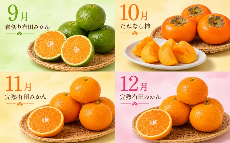 【旬のくだもの定期便】和歌山県の旬のフルーツを毎月お届け！　全12回【Ｓ】（配送日時指定不可）※北海道・沖縄・離島への配送不可 / 定期便 フルーツ みかん いちご イチゴ セミノール 河内晩柑 すいか 桃 柿 ジュース 12回 【ard-tkb901A】