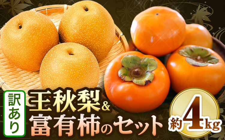【2026年先行予約】訳あり 王秋梨と富有柿のセット 4kg 高間商店《2026年11月上旬-12月下旬頃出荷予定》鳥取県 八頭町 送料無料 梨 なし ナシ 柿 かき カキ 王秋梨 富有柿 果物 フルーツ ギフト 贈り物 y-1