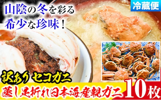 ★【先行予約】【蒸し】訳あり 足折れ 日本海産 親ガニ セコガニ 10枚(甲羅のサイズ7.5~8.5cm) 高間商店《11月中旬-1月中旬頃出荷》鳥取県 八頭町 送料無料 カニ 蟹 かに 訳あり 足折れ 鍋 珍味 ズワイガニy-2