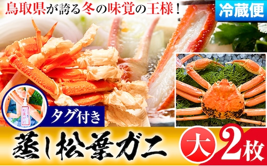 【先行予約】【蒸し】タグ付き松葉ガニ 大2枚(1枚あたり800〜940g) 高間商店《11月中旬-3月下旬頃出荷》鳥取県 八頭町 送料無料 カニ 蟹 松葉ガニ タグ付き ブランド