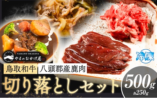 八頭郡産 鹿肉 鳥取和牛 切り落としセット 500g 250g × 2パック やまのおかげ屋《90日以内に出荷予定(土日祝除く)》鳥取県 八頭町 鹿肉 ジビエ 八頭郡産 シカ 鹿 焼肉 和牛 鳥取県産 切落とし