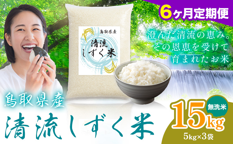 【6ヶ月定期便】鳥取 ふるさと 無洗米 15kg 清流しずく米《お申し込み月の翌月から出荷開始》鳥取県 八頭町 米 お米 ご飯 八頭 ふるさと無洗米 生活応援 ブレンド米 複数原料米 訳あり 小分け kome ご飯
