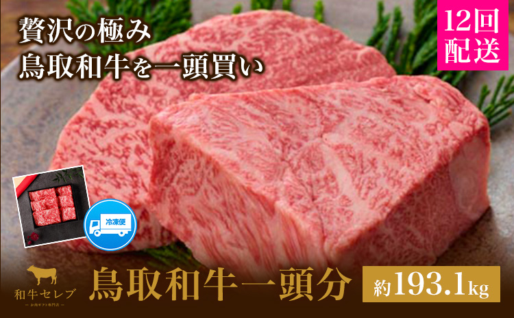 【和牛セレブ】鳥取和牛一頭分 約193.1~200kg 配送回数 12分括 『和牛セレブ｜お肉ギフト専門店』《ご入金を確認してから約1ヶ月後に配送開始》鳥取県 八頭町 和牛 牛 牛肉 国産 黒毛和牛 一頭分 ギフト 和牛セレブ