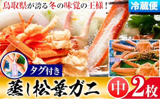 【先行予約】【蒸し】タグ付き松葉ガニ 中2枚(1枚500〜640g) 高間商店《11月中旬-3月下旬頃出荷》鳥取県 八頭町 送料無料 カニ 蟹 松葉ガニ タグ付き ブランド