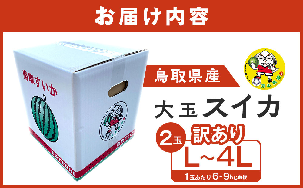 【先行予約】鳥取県北栄町産 大玉スイカ 訳あり(2玉セット)１玉あたり6-9キロ前後L-4L（こちらの返礼品は、大栄西瓜ではありません）