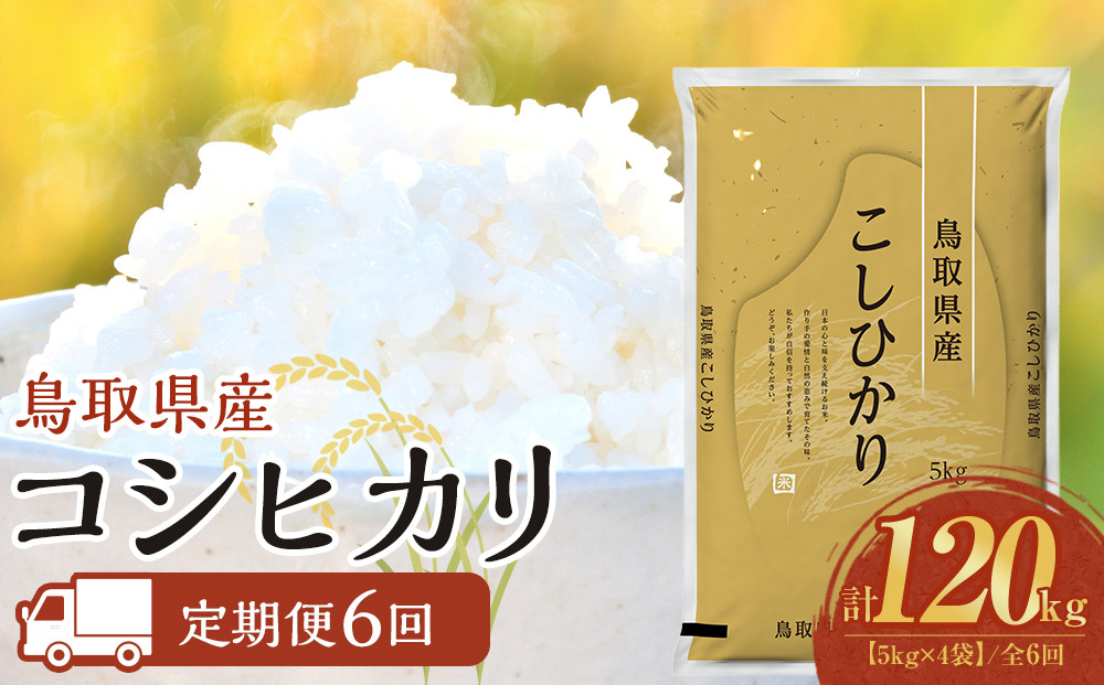 1099.【定期便全6回】【令和8年産新米産】【食味鑑定士厳選】 鳥取県産 コシヒカリ20kg (5kg×4袋) 合計 120kg