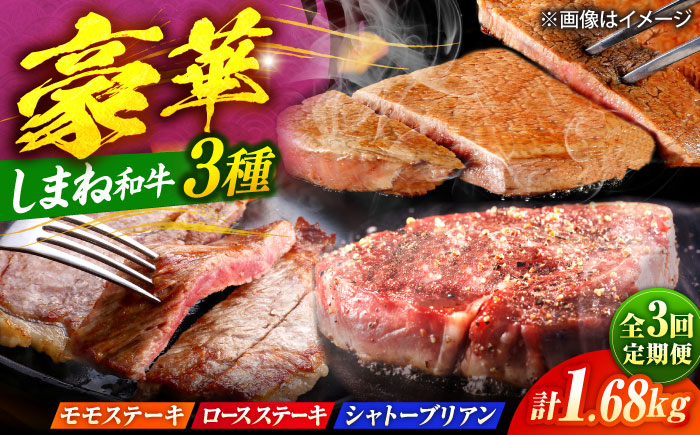 【全3回定期便】【ブランド牛・しまね和牛】豪華ステーキの3種月替わりお届けコース（モモステーキ・ロースステーキ・シャトーブリアン）計1.68kg　島根県松江市/Do corporation株式会社 [ALFU046]