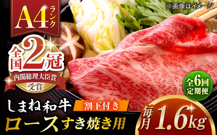 【全6回定期便】その旨味、最上級！「しまね和牛肉」 ロース すき焼き用 約1.6kg 【高級 焼肉勇花理(ゆうかり)】 島根県松江市/有限会社おき精肉店 [ALFT039]