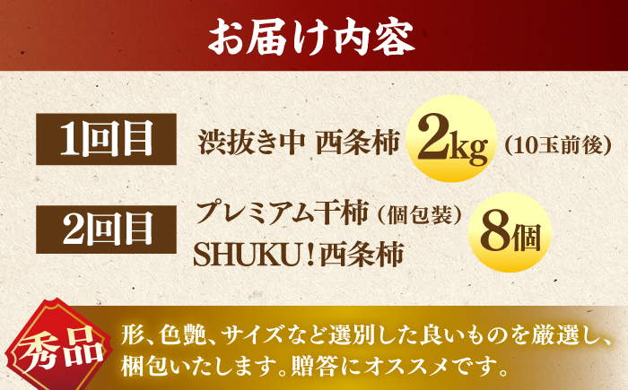 【先行予約】【全2回定期便】柿のご褒美セット！ 合わせ柿 2kg 干柿SHUKU8玉  島根県松江市/マルカミ農縁株式会社 [ALCM018]