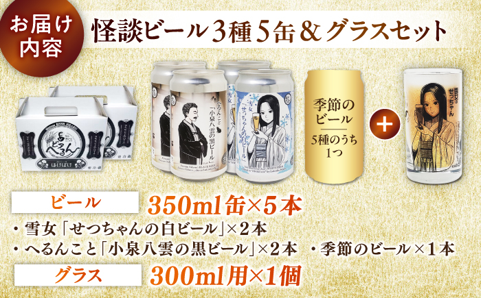 【数量限定20個】松江ビアへるん 怪談ビール5缶&グラスセット ～連続テレビ小説「ばけばけ」ロゴライセンス商品～ 島根県松江市/島根ビール株式会社　 [ALII001]