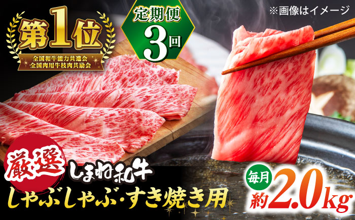 【全3回定期便】極上厳選！受賞歴多数 しまね和牛 しゃぶしゃぶ/すき焼き用 計約6.0kg 島根県松江市/株式会社O.R.C [ALEF108]