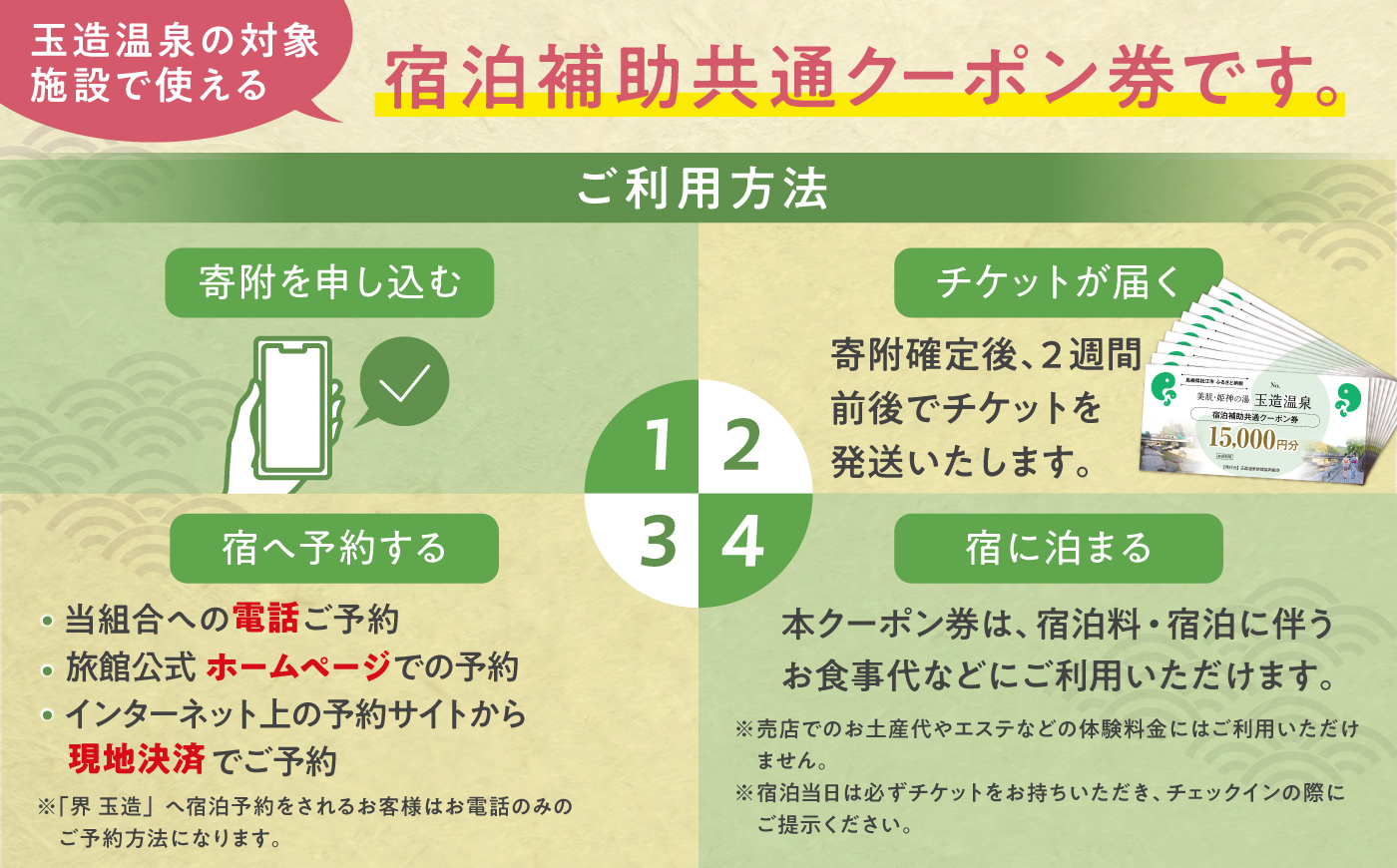 玉造温泉共通クーポン券 寄附額50万円 150000円分クーポン 島根県松江市/玉造温泉旅館協同組合 島根 松江 旅行 宿泊 ホテル 旅館 人気 おすすめ 割引 チケット クーポン 観光 トラベル 宿 [ALHN006]