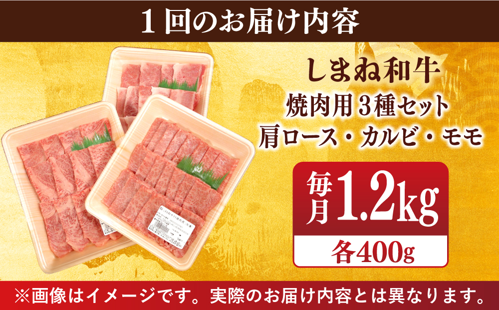 【全6回定期便】【全ブランド牛・しまね和牛】焼肉3種セット(肩ロース・バラカルビ・モモ) 各400g 島根県松江市/Do corporation株式会社（しまね和牛） [ALFU032]