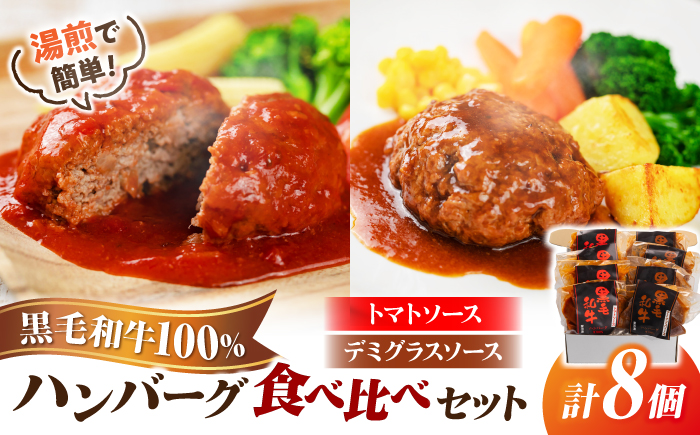 黒毛和牛100％ハンバーグ食べ比べセット（デミグラスソース・トマトソース）計8個 島根県松江市/株式会社MJビーフ [ALIO008]