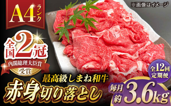 【全12回定期便】その旨味、最上級！「しまね和牛肉」 赤身切り落とし 約3.6kg(180g×20ﾊﾟｯｸ)【高級 焼肉勇花理(ゆうかり)】 島根県松江市/有限会社おき精肉店 [ALFT083]